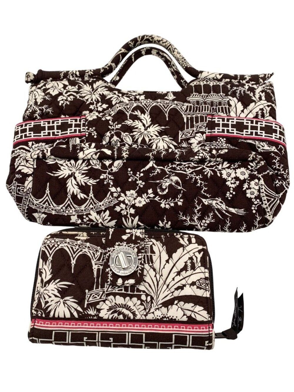 Vera Bradley Retired Imperial Toile Fabric Handbag & Wallet Set Pagoda Pattern